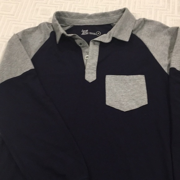 Boys long sleeve navy and gray polo shirt - Picture 2 of 4